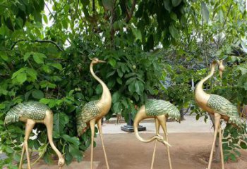 仿古仙鶴銅雕廠家 彩繪動物銅雕