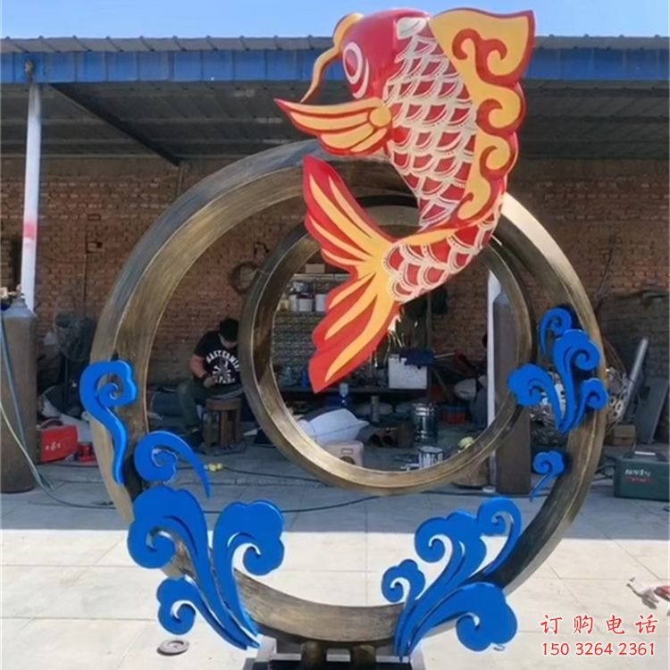 彩繪鯉魚(yú)跳龍門(mén)銅雕廠家 仿古動(dòng)物銅雕