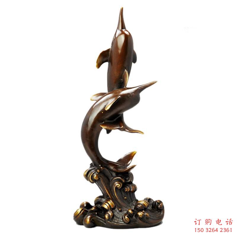 仿古海豚銅雕廠家 彩繪動(dòng)物銅雕