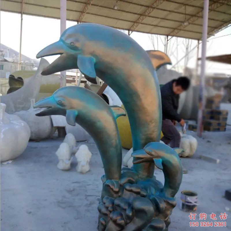 公園海豚銅雕廠家 街頭動(dòng)物銅雕