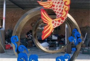 彩繪鯉魚跳龍門銅雕廠家 仿古動物銅雕