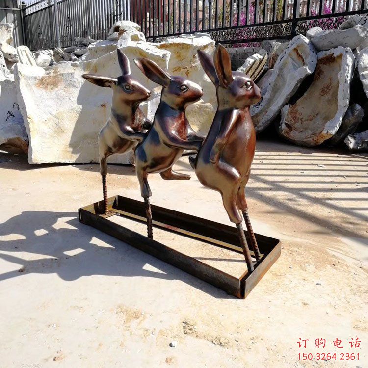 街頭兔子銅雕廠家 城市動物銅雕