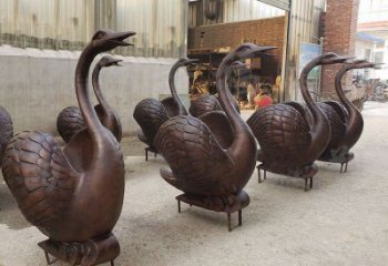 仿古天鵝銅雕廠家 彩繪動物銅雕