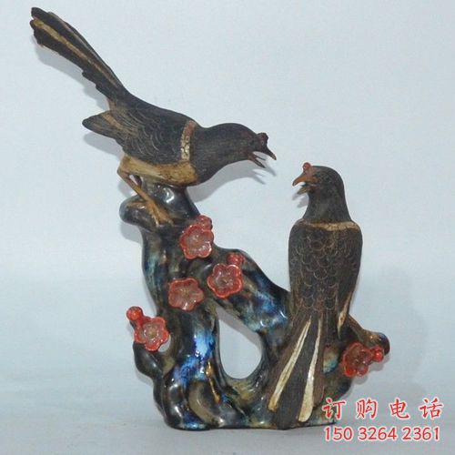 仿古喜鵲銅雕廠家 彩繪動物銅雕