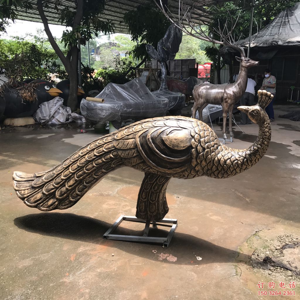 仿古孔雀銅雕廠家 彩繪動物銅雕
