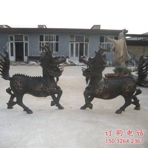 仿古獨(dú)角獸銅雕廠家 彩繪動物銅雕