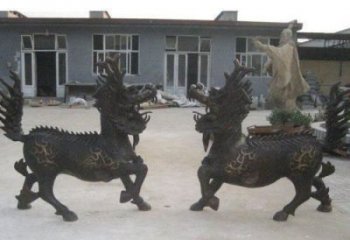 仿古獨(dú)角獸銅雕廠家 彩繪動物銅雕