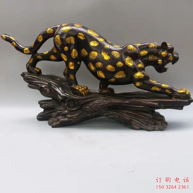 仿古金錢豹銅雕廠家 彩繪動物銅雕