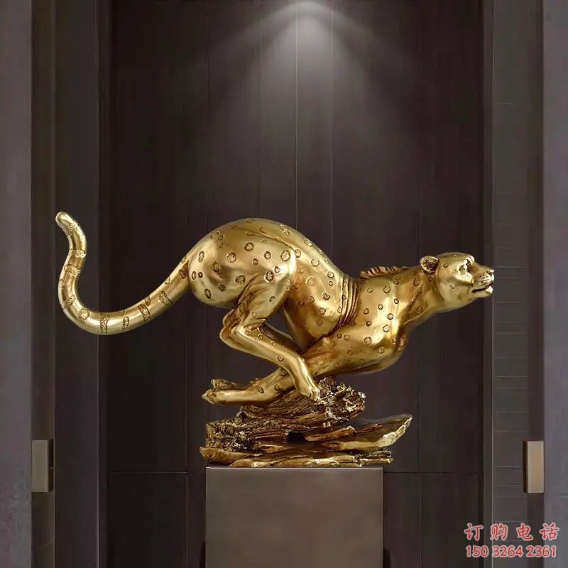 抽象金錢豹銅雕廠家 辦公室動物銅雕