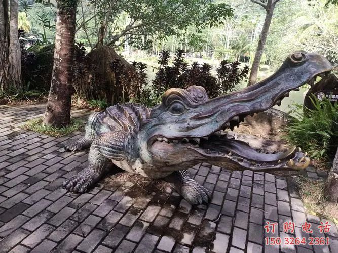 青銅鱷魚銅雕廠家 公園動物銅雕