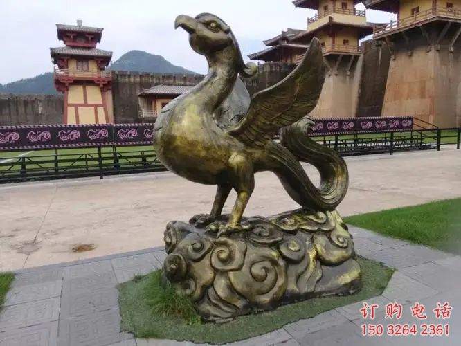 仿古朱雀銅雕廠家 彩繪動物銅雕
