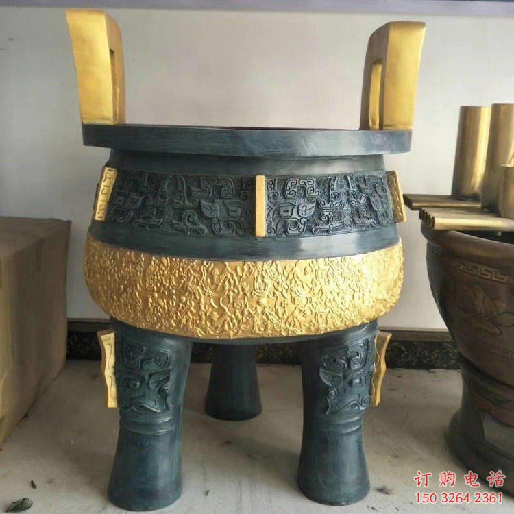 彩繪銅鼎銅雕廠家 仿古工藝品銅雕