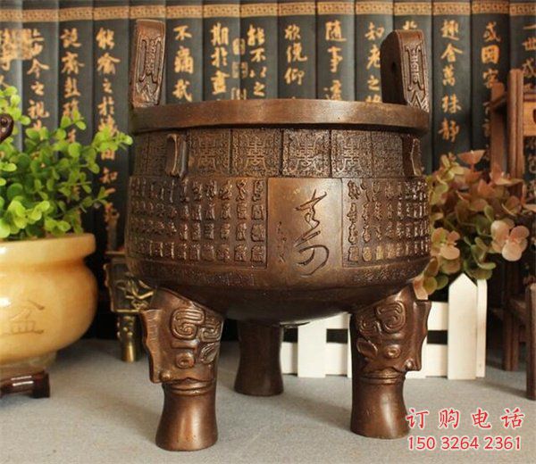 仿古方鼎銅雕廠家 彩繪工藝品銅雕