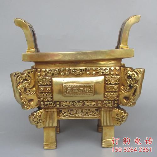 彩繪方鼎銅雕廠家 仿古工藝品銅雕
