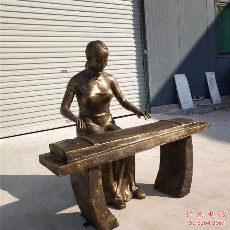 青銅古箏銅雕廠家 公園工藝品銅雕