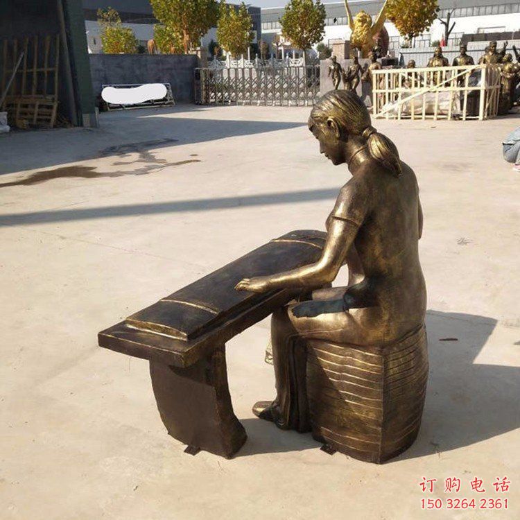 仿古古箏銅雕廠家 彩繪工藝品銅雕