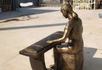 仿古古箏銅雕廠家 彩繪工藝品銅雕