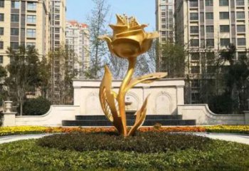 街頭玫瑰花銅雕廠家 城市工藝品花朵銅雕