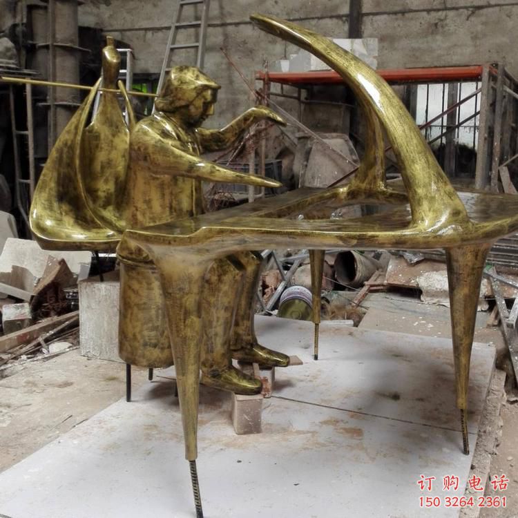 抽象鋼琴銅雕廠家 辦公室工藝品銅雕