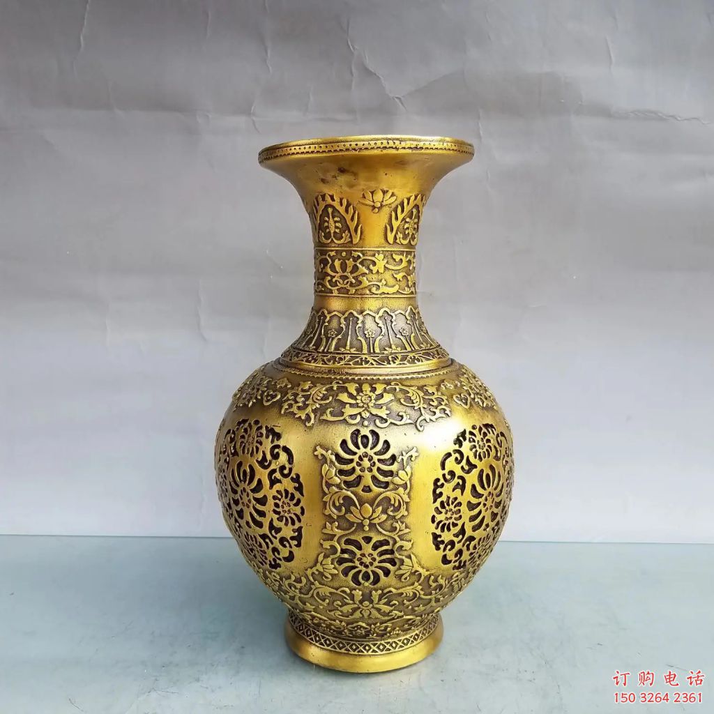 仿古瓶子銅雕廠家 彩繪工藝品銅雕