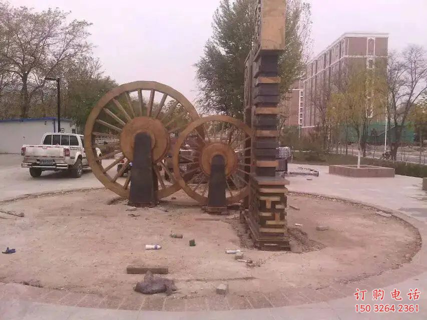 青銅水車(chē)銅雕廠家 公園工藝品銅雕