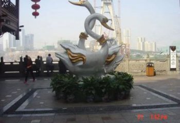 公園鴛鴦戲水銅雕廠家 街頭工藝品銅雕