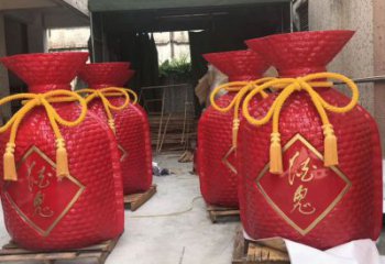 青銅錢袋銅雕廠家 公園工藝品銅雕