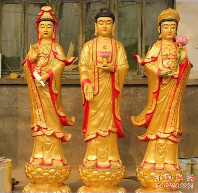 鑄銅三圣佛像廠家 黃銅西方三圣佛像銅雕