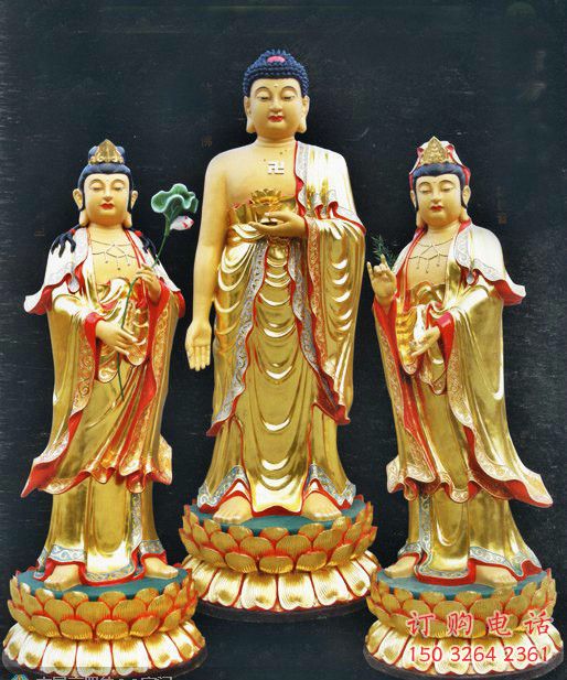 青銅三圣佛像廠家 仿古西方三圣佛像銅雕