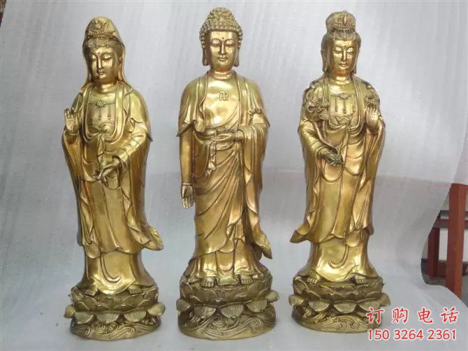 寺廟三圣佛像廠家 鑄銅西方三圣佛像銅雕