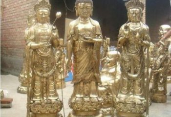 仿古三圣佛像廠家 鑄銅西方三圣佛像銅雕