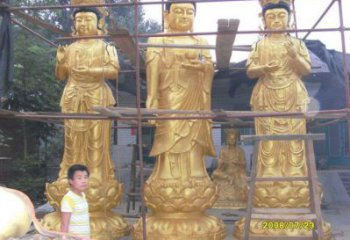 抽象三圣佛像廠家 紫銅西方三圣佛像銅雕