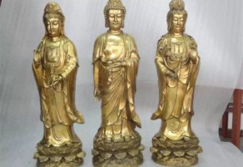 寺廟三圣佛像廠家 鑄銅西方三圣佛像銅雕