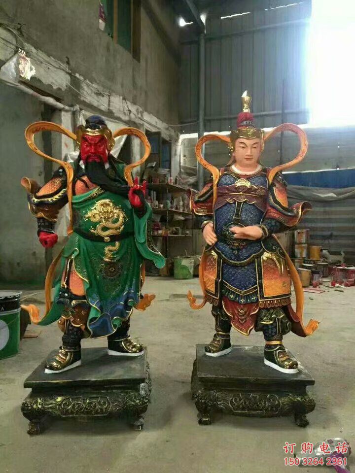 彩繪哼哼二將佛像廠家 紫銅佛像銅雕