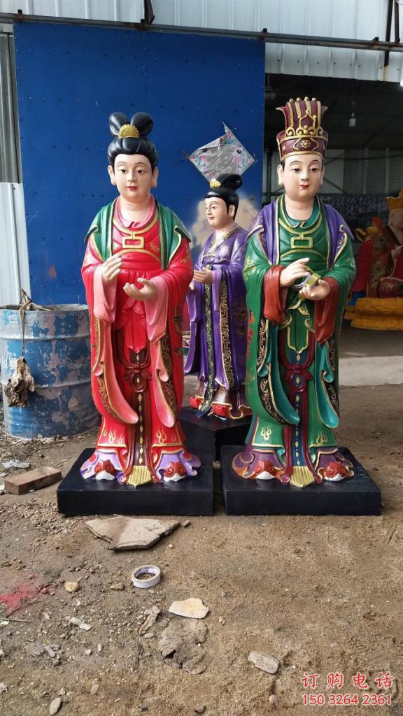 彩繪童男童女神像廠家 紫銅神像銅雕