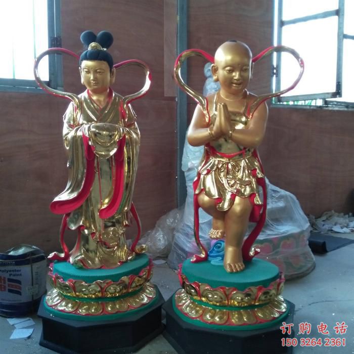 黃銅童男童女神像廠家 寺廟神像銅雕