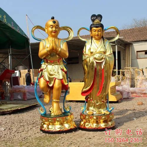 抽象童男童女神像廠家 紫銅神像銅雕