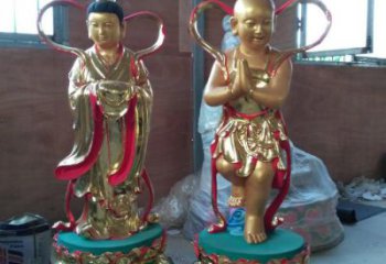 黃銅童男童女神像廠家 寺廟神像銅雕