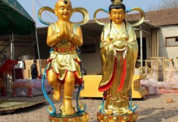 抽象童男童女神像廠家 紫銅神像銅雕