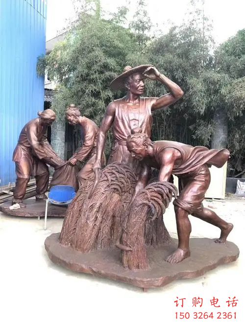 青銅農(nóng)耕銅雕廠家 公園農(nóng)活人物銅雕