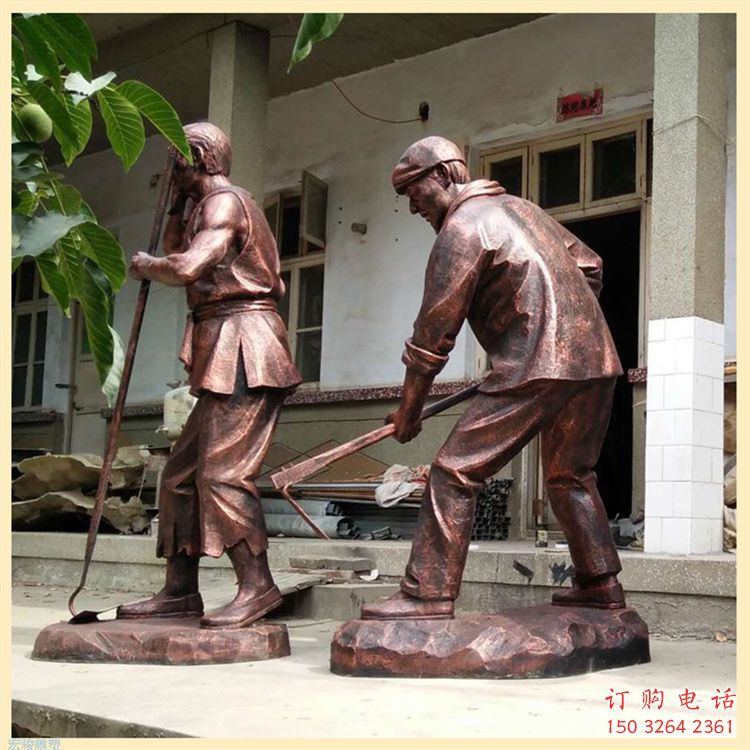 彩繪農(nóng)耕銅雕廠家 仿古農(nóng)活人物銅雕