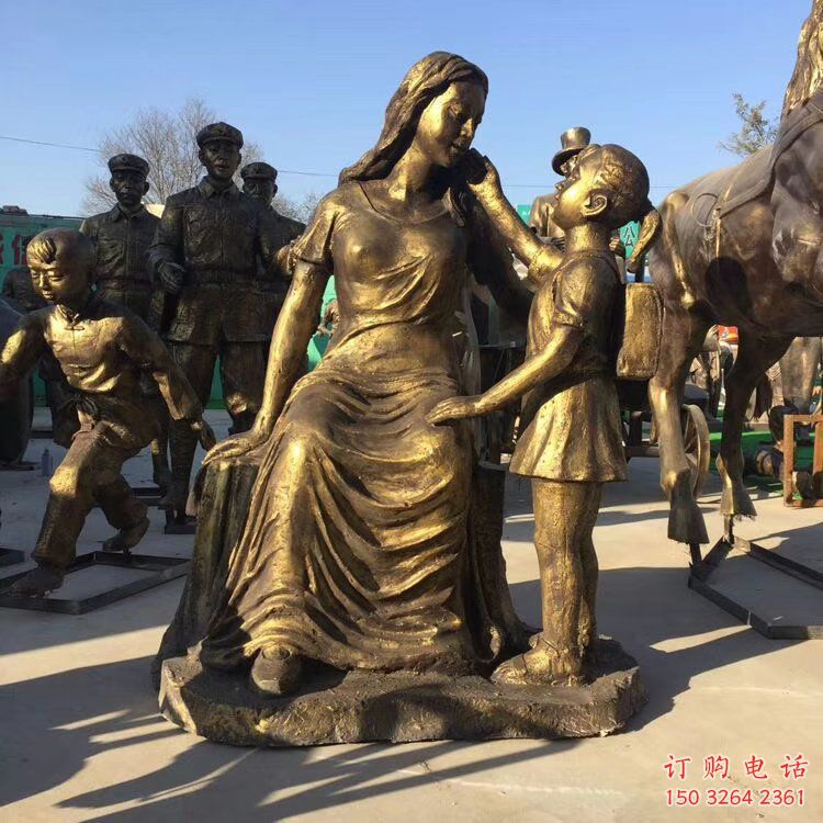 彩繪親情銅雕廠家 仿古一家人銅雕