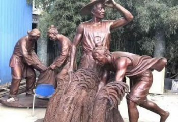 青銅農(nóng)耕銅雕廠家 公園農(nóng)活人物銅雕