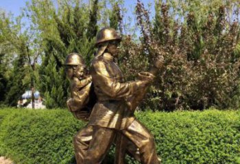 街頭人物銅雕廠家 消防員鑄銅銅雕制作
