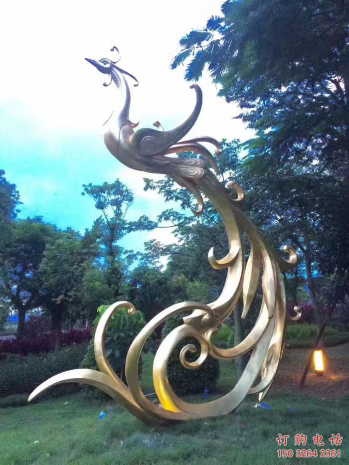 古銅色鳳凰雕塑加工 大型城市雕塑 商業(yè)街?jǐn)[件雕塑