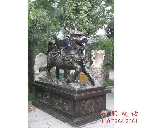 青海城市麒麟雕塑，網(wǎng)格體育雕塑，古銅效果