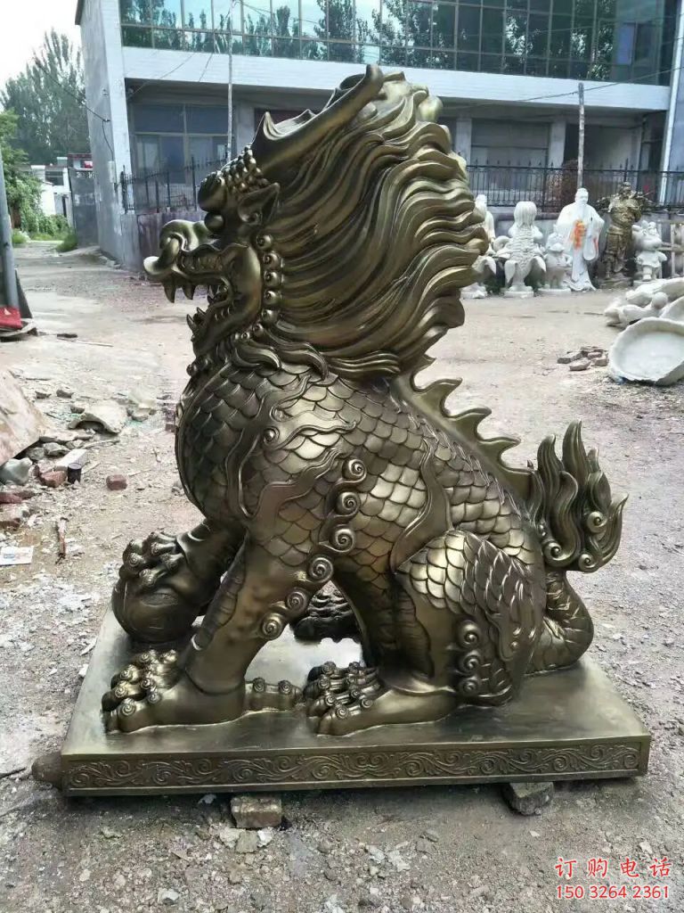 四川街道麒麟雕塑，鑄銅農(nóng)耕雕塑，古銅效果