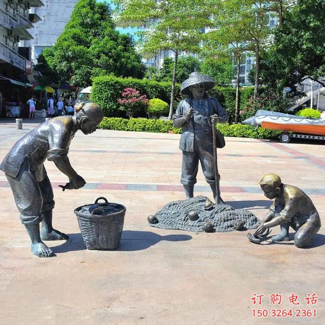噴漆漁夫雕塑 中式村口民俗雕塑 草地捕魚雕塑