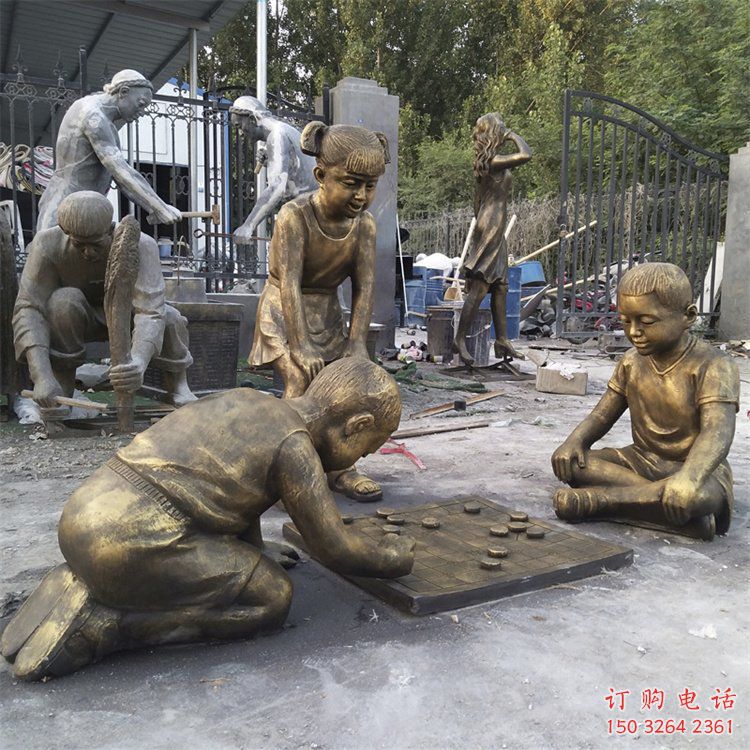 大型下棋雕塑廠家，童趣主題，烤漆雕塑擺件
