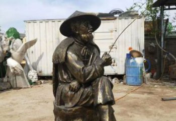 彩繪漁民雕塑廠家 街頭民俗雕塑 街頭捕魚雕塑